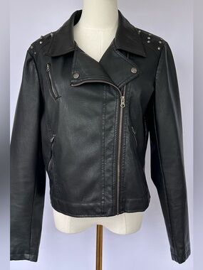 Miss London  Women’s Vegan Leather Jacket Moto Style Studded Size Large